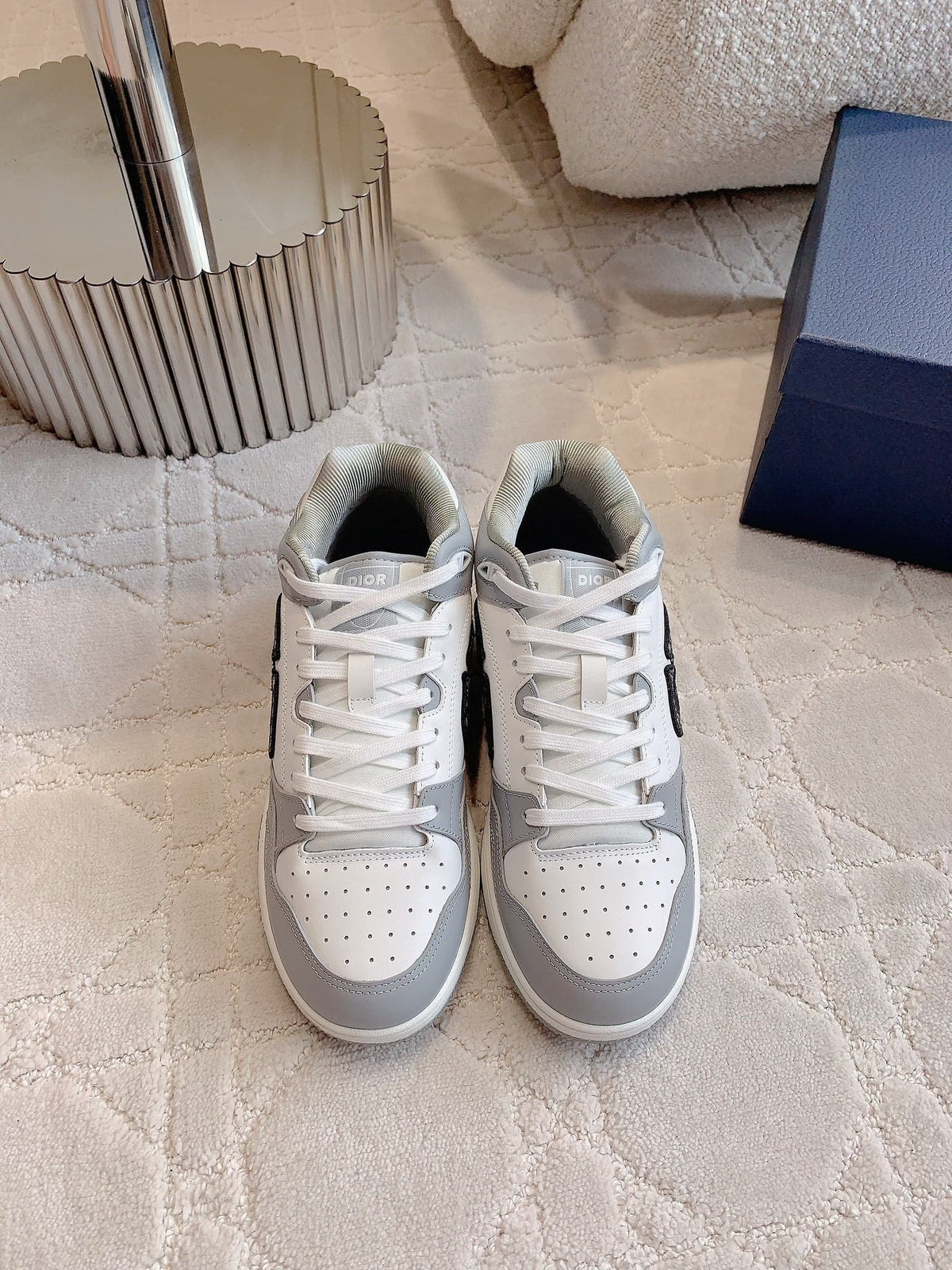 CD B57 Mid-Top Sneaker Grey White Calfskin And Oblique Jacquard