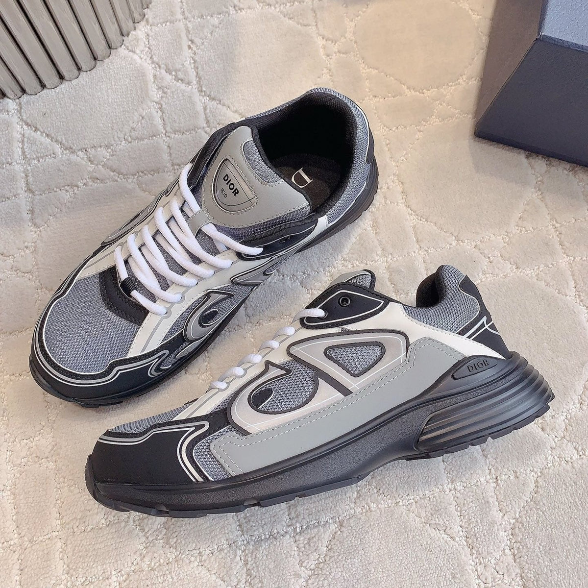 CD B30 Sneaker Cement Grey Mix Black White Polyester Mesh Fabric And Calfskin