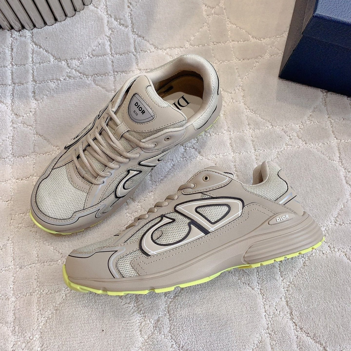 CD B30 Sneaker Dark Beige Mix Yellow Polyester Mesh Fabric And Calfskin
