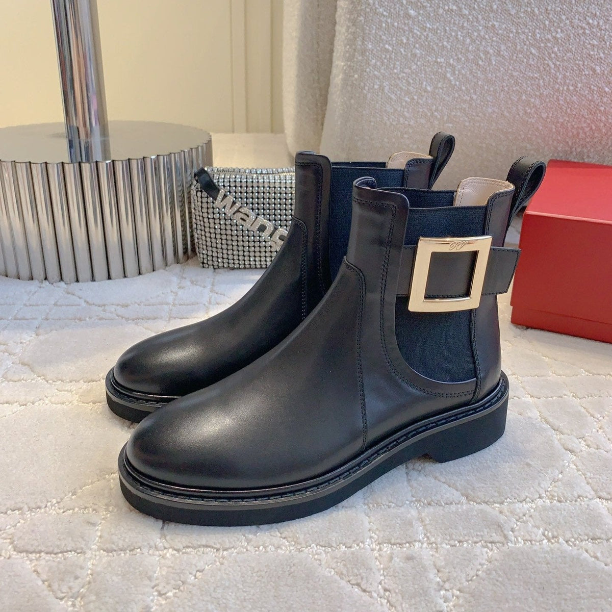 CD Vivie Roger Chelsea Ankle Boots Plain Black Cowhide