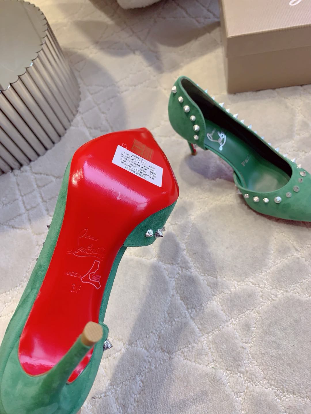 CL  Irishell 85 Studded d'Orsay Pumps Green Suede 177127