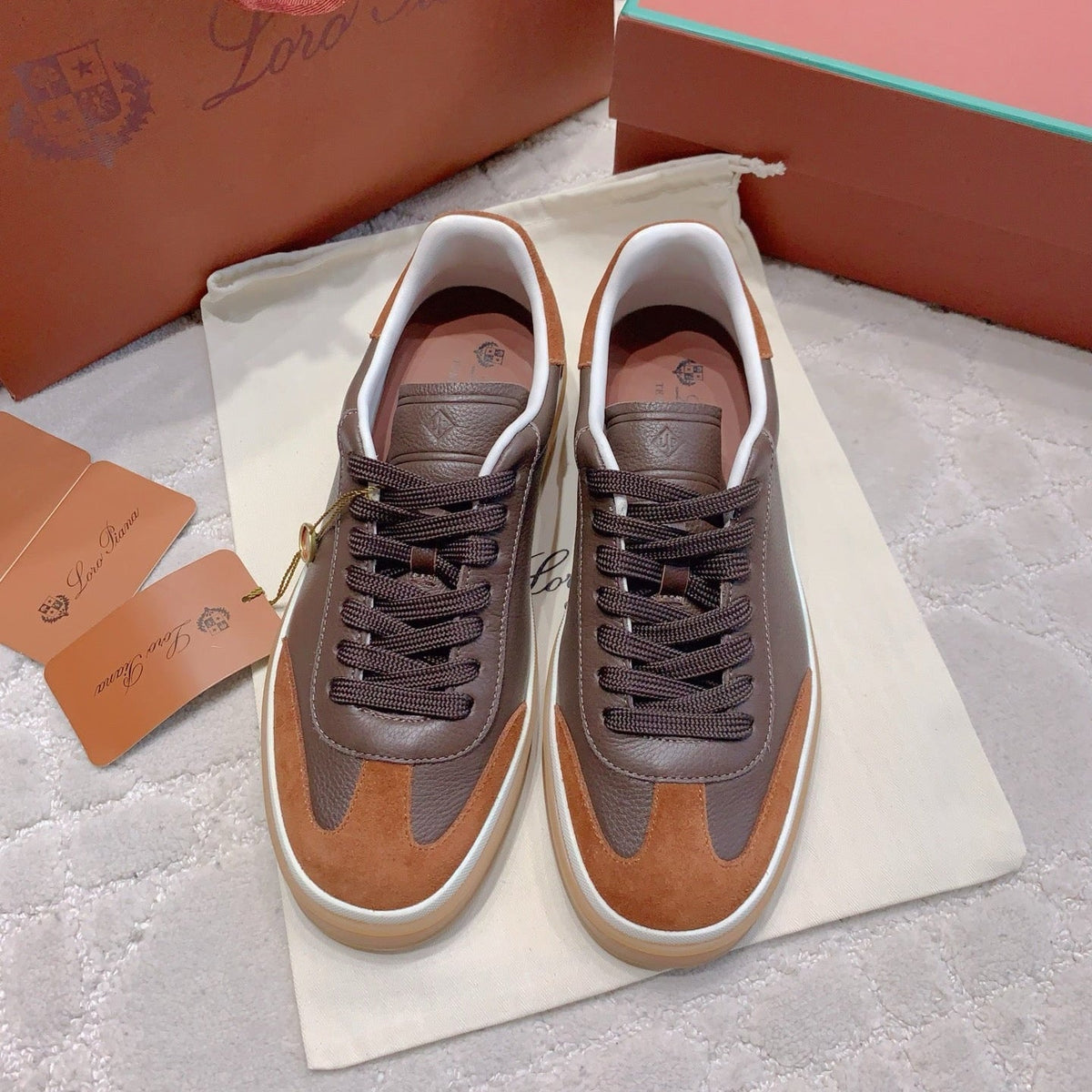 LP sneaker unisex style dark brown sheepskin mix suede 382663
