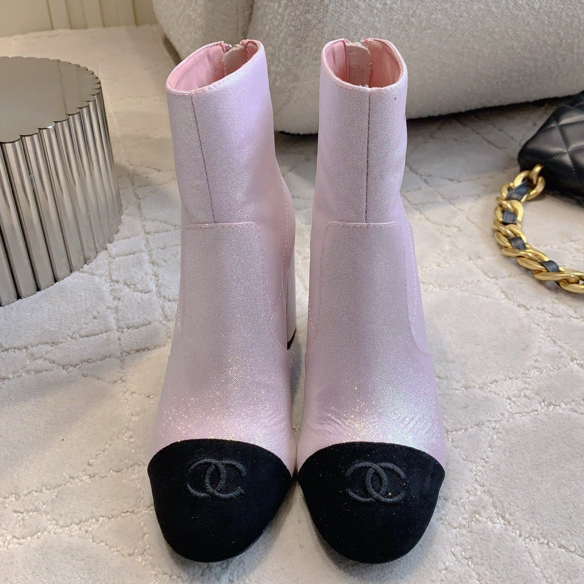 CC 25 Short Boot Pink Black Fabric Sheepskin 516639