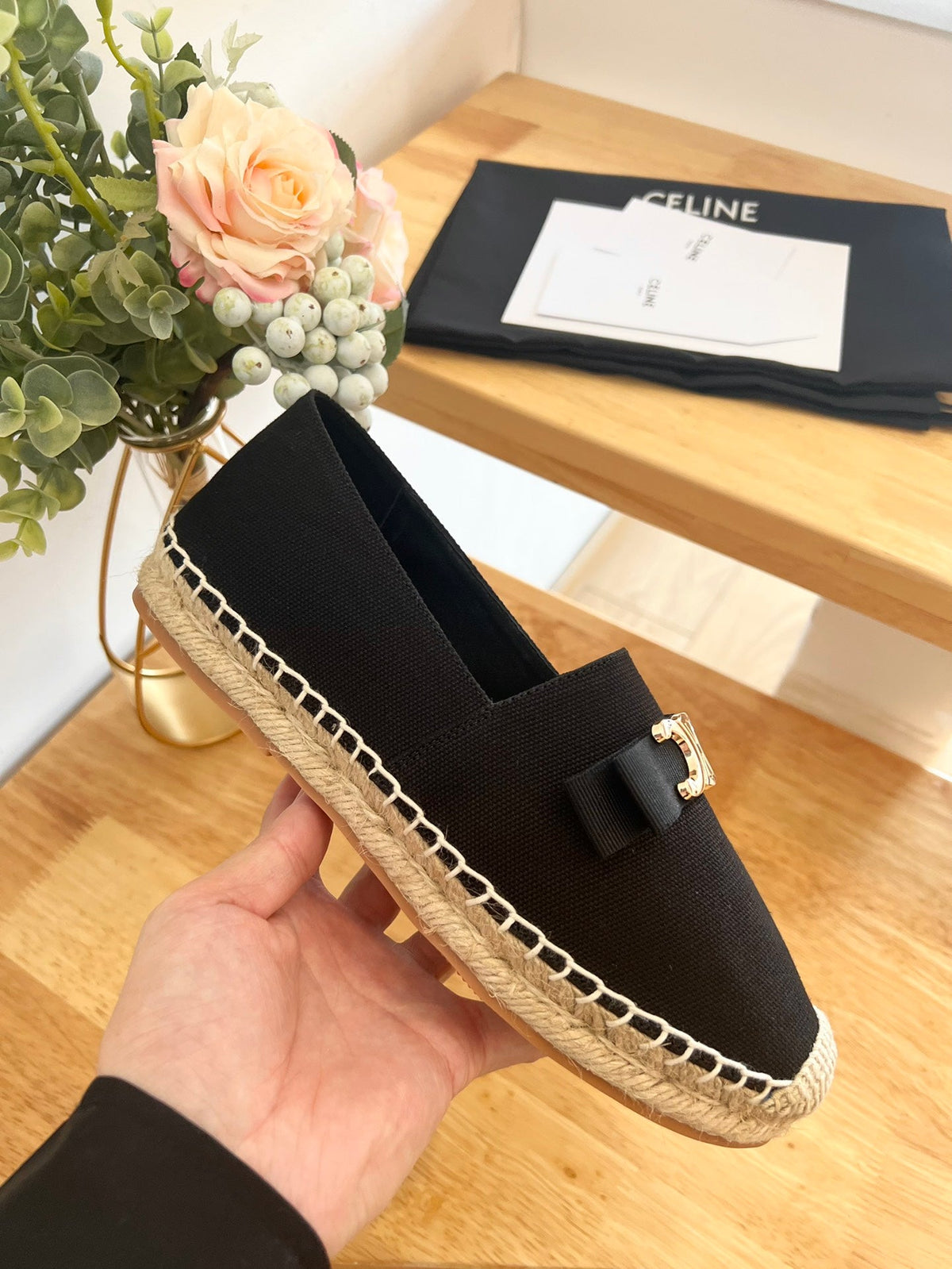 Celine 2026 Bow-Shaped Flat Loafers Canvas 807211