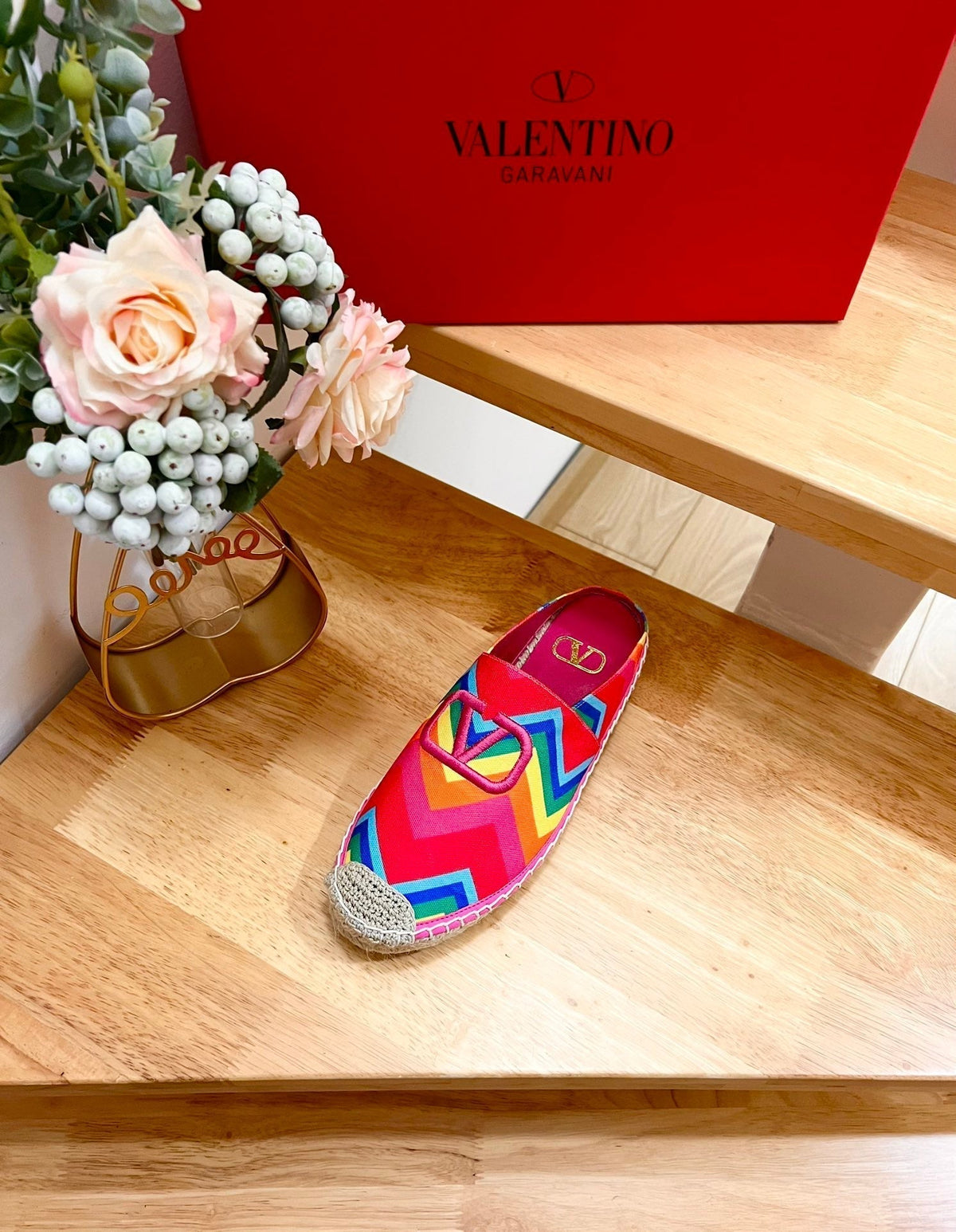 GARAVANI PRINTED COLORFUL CANVAS MULE WITH EMBROIDERED LOGO