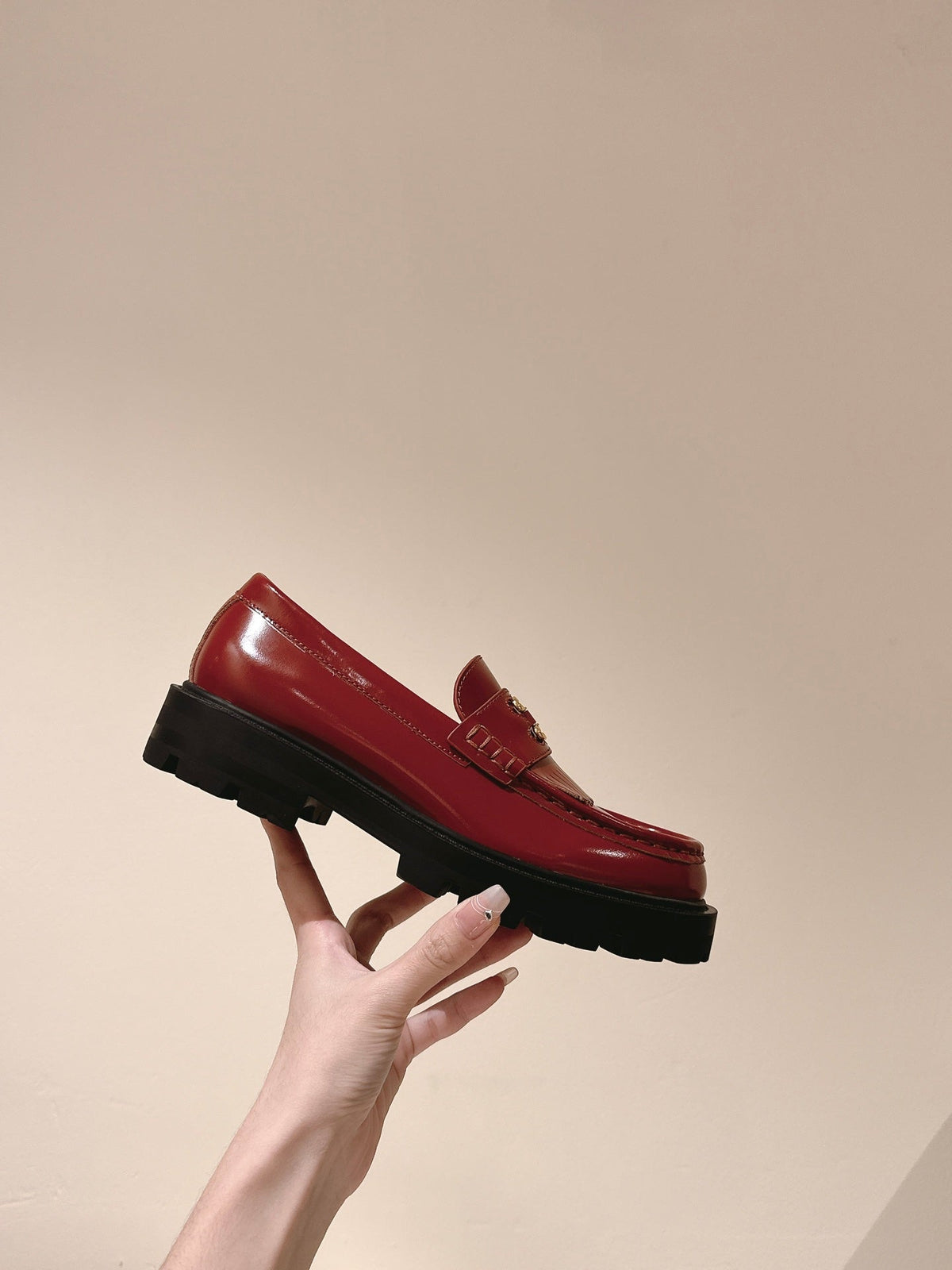 Celine 2026 Platform Tassel Loafers Red Patent Leather 654881