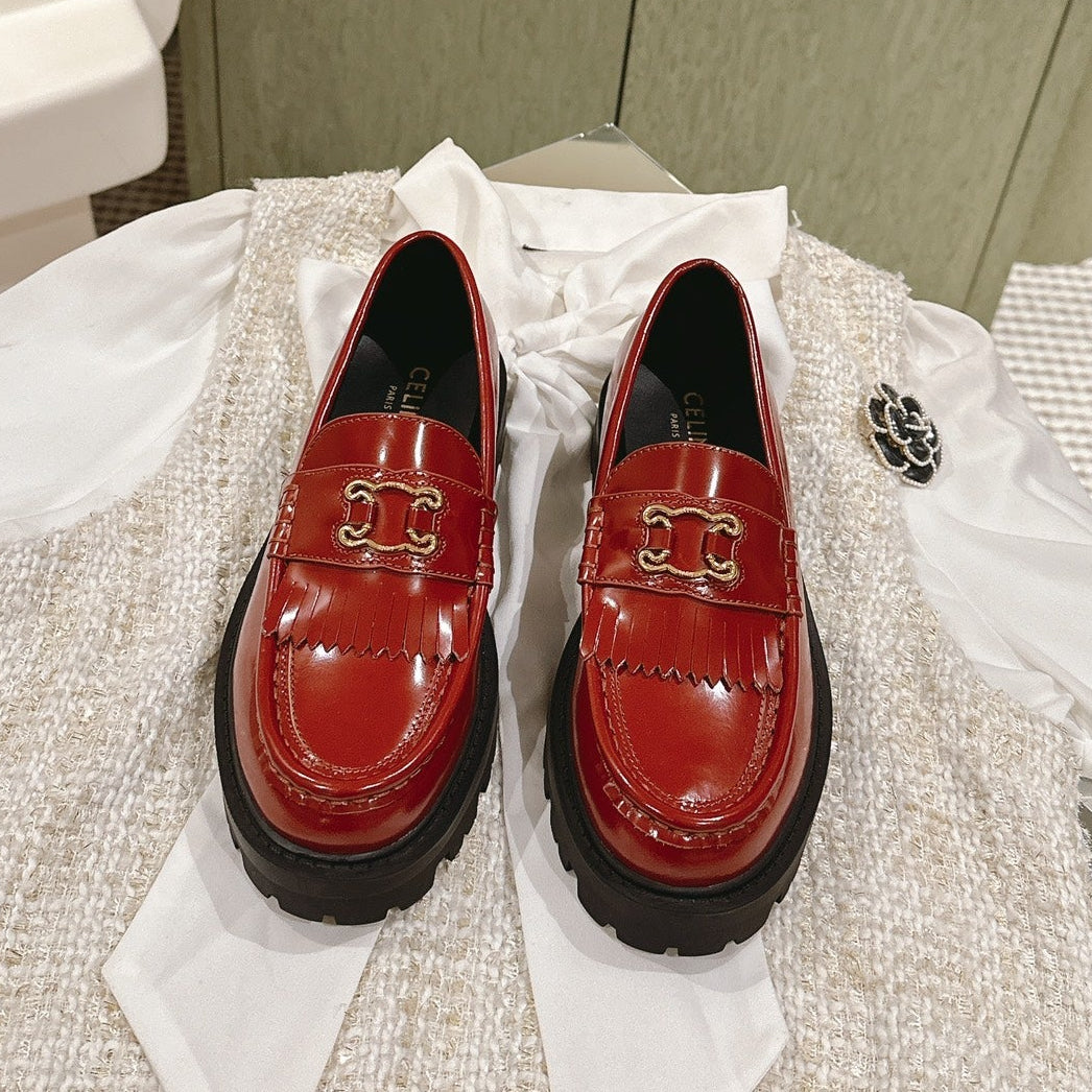 Celine 2026 Platform Tassel Loafers Red Patent Leather 654881