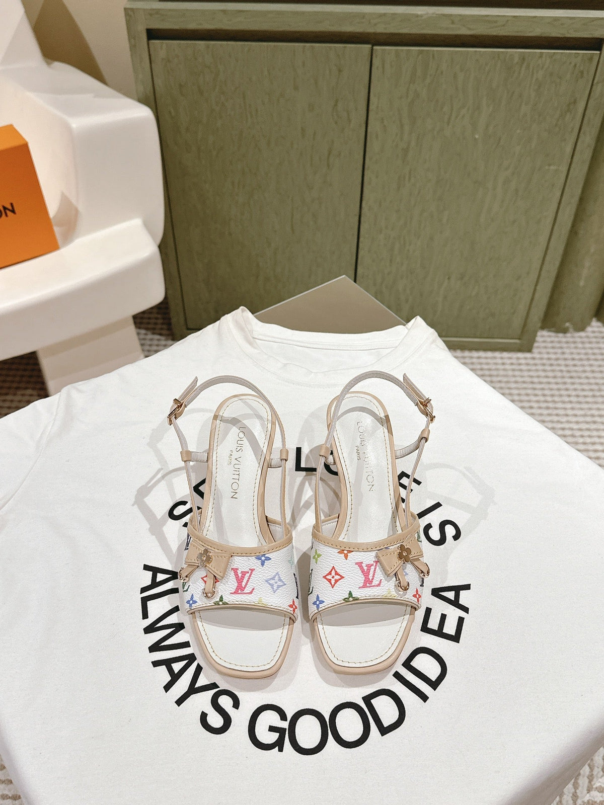 LV 26ss High Heel Sandals White Multicolor Cowhide 656944