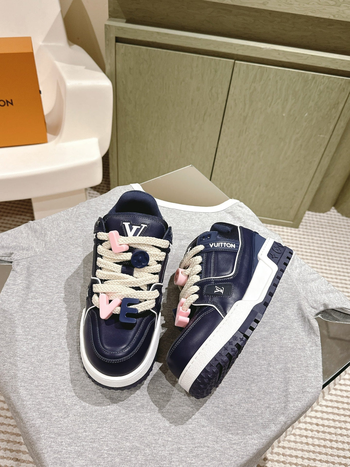 LV Trainer Maxi Sneaker Blue Charcoal Lambskin