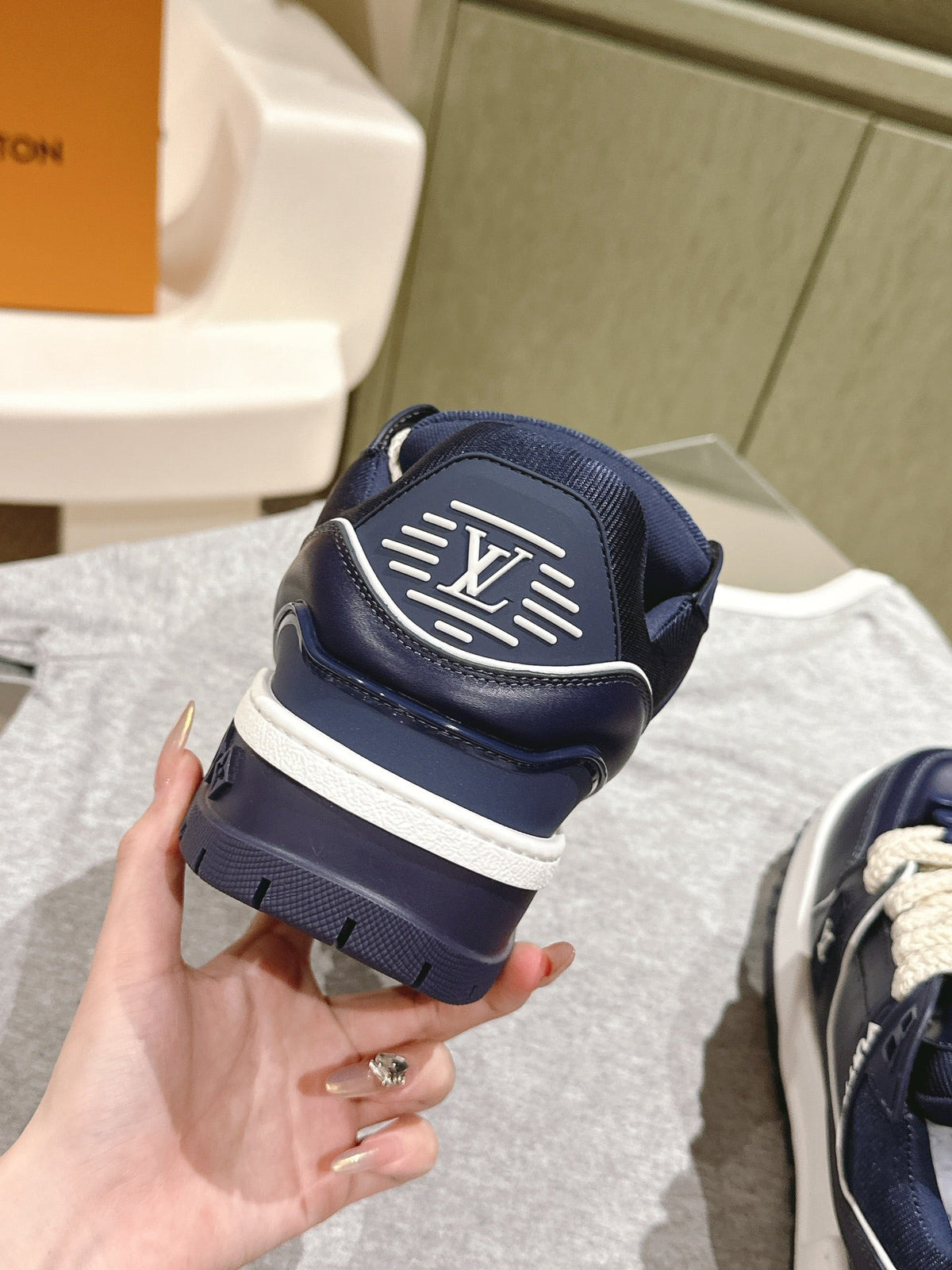 LV Trainer Maxi Sneaker Blue Charcoal Lambskin