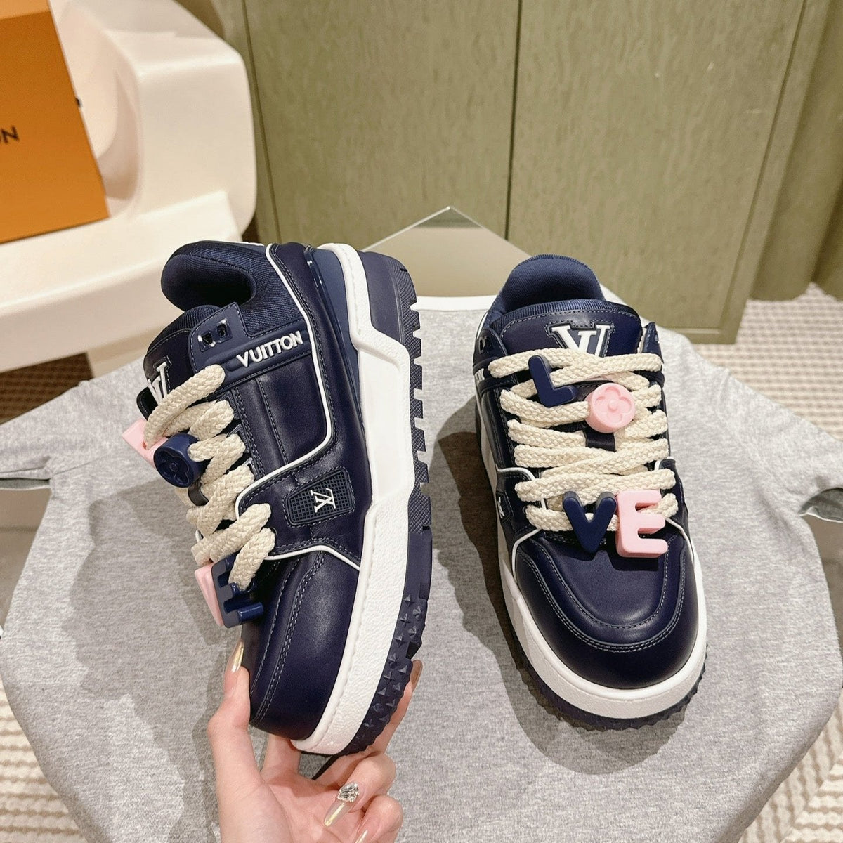 LV Trainer Maxi Sneaker Blue Charcoal Lambskin