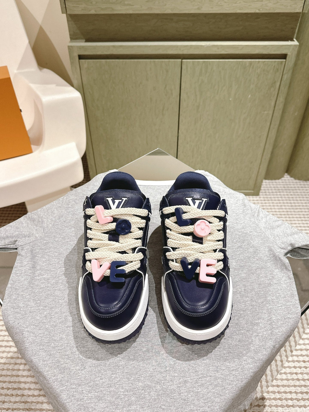 LV Trainer Maxi Sneaker Blue Charcoal Lambskin