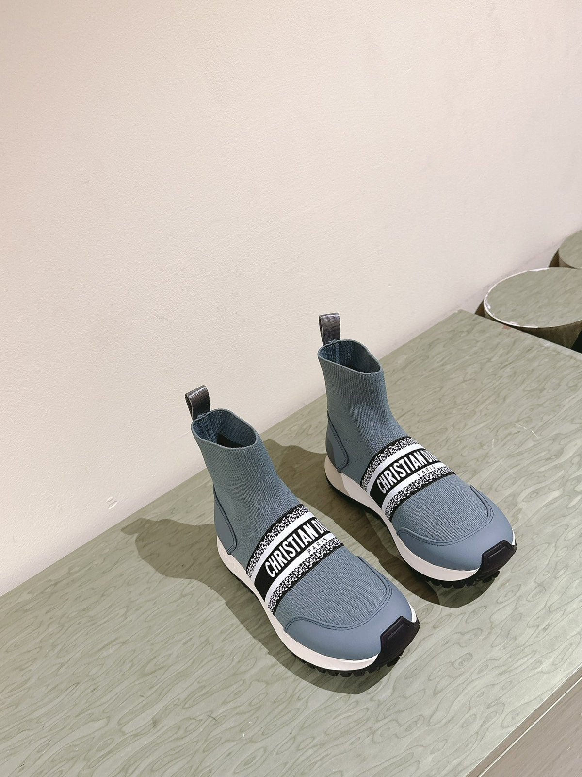 CD High-Top Sneaker 40mm Blue Grey Stretch Wool And Lambskin