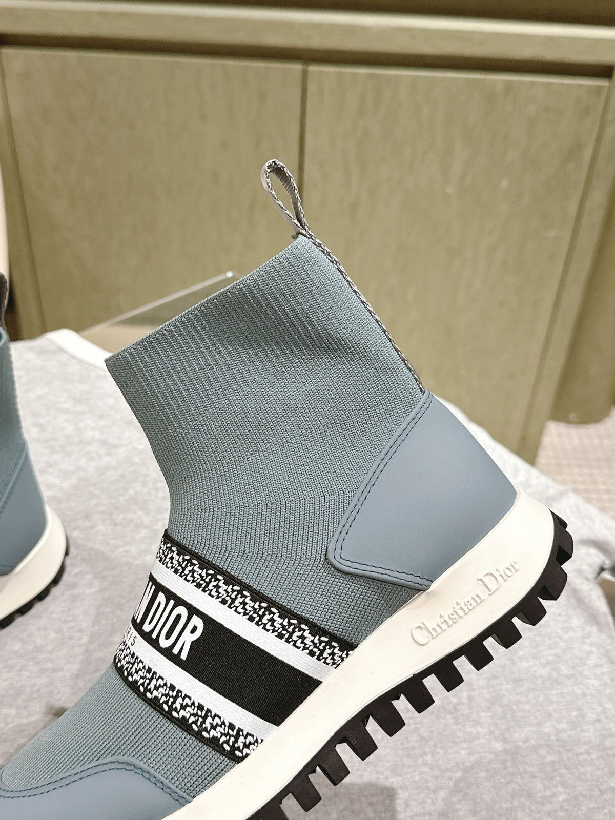 CD High-Top Sneaker 40mm Blue Grey Stretch Wool And Lambskin