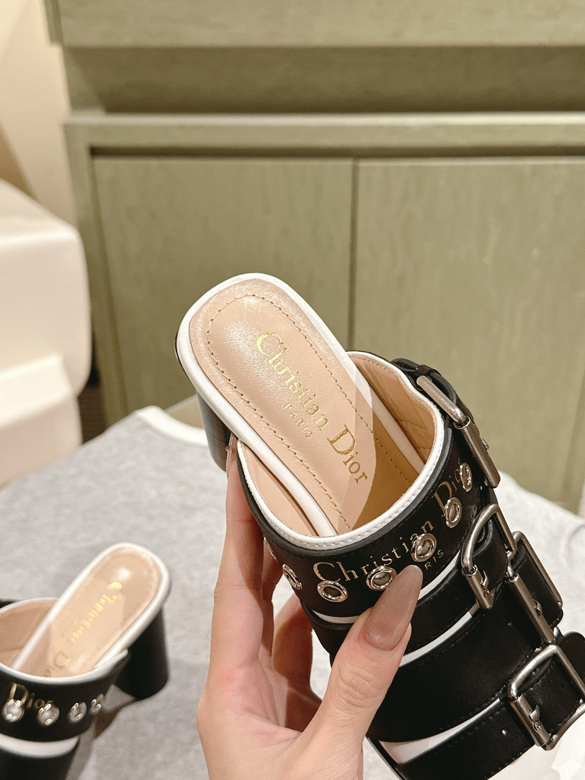CD 25 Punk Heeled Slide Lambskin with Leather Buckle 241956