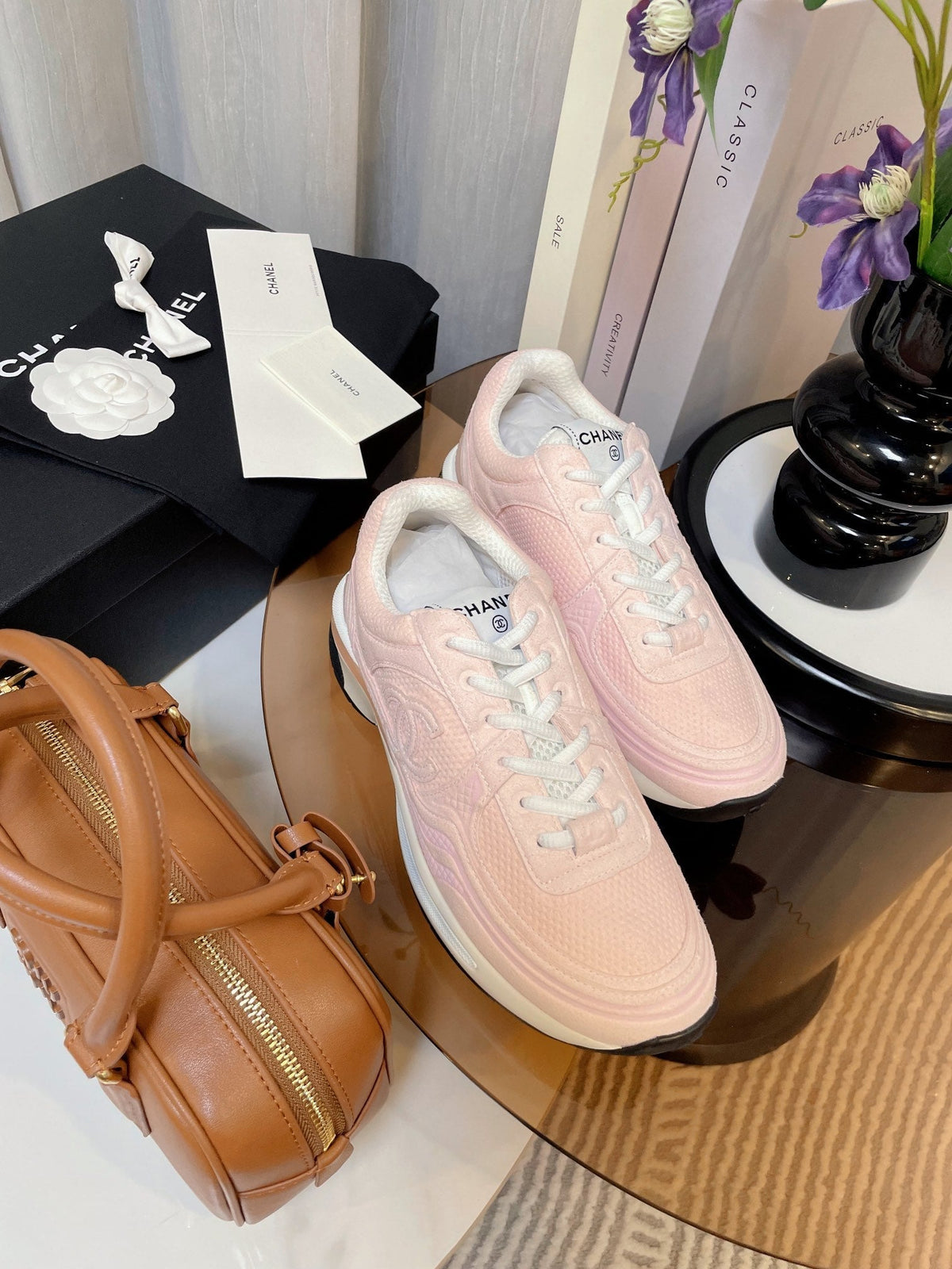 cc classic sneaker pink fabric calfskin