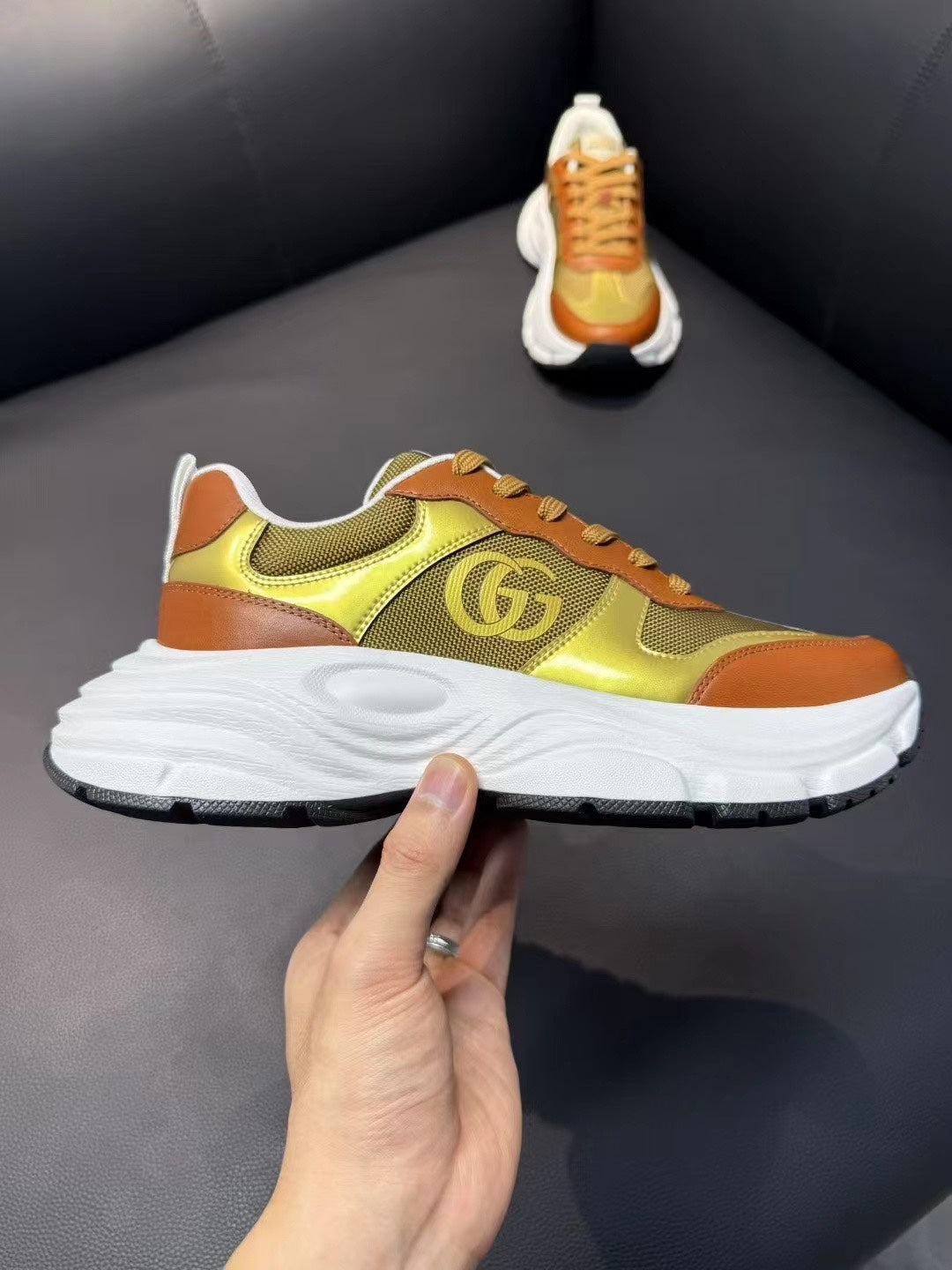 GG Men's Sneaker Brown Gold Mesh Suede 751839