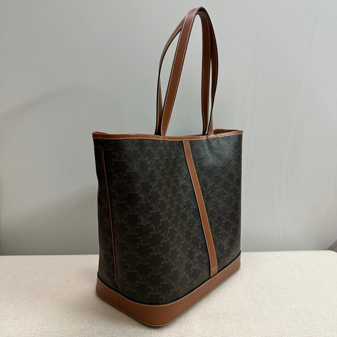 MEDIUM CABAS TRIOMPHE CANVAS 31.5 TAN CALFSKIN