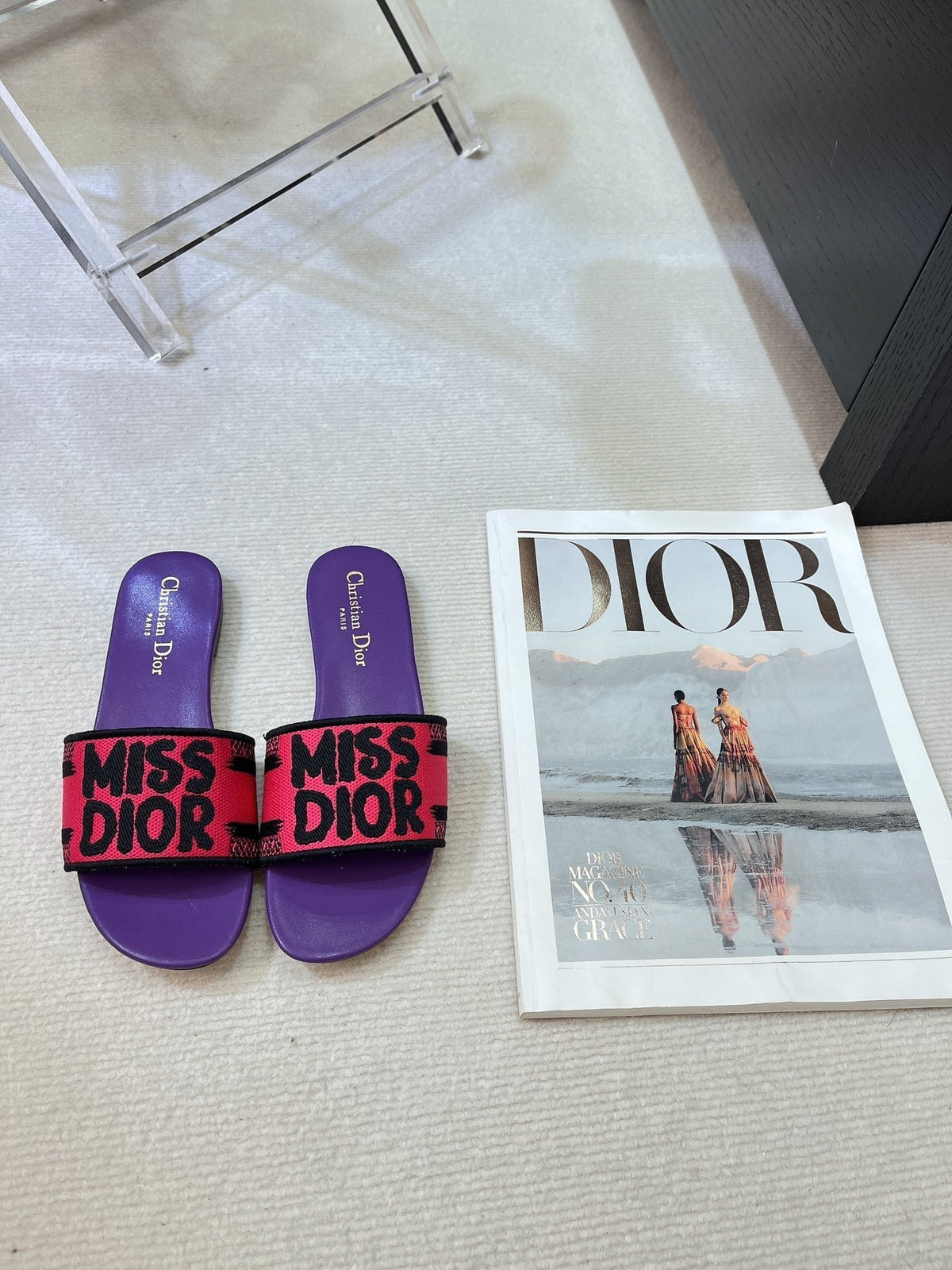 dway slide embroidered red purple cotton