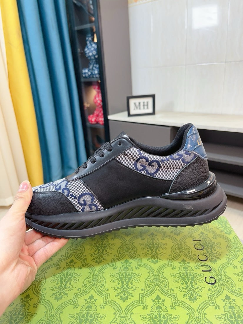 GG Men's Sneaker Black Blue Canvas Calfskin 523336