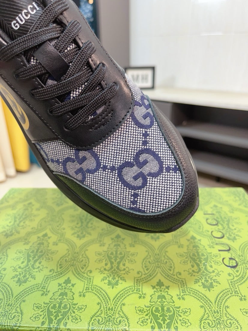 GG Men's Sneaker Black Blue Canvas Calfskin 523336
