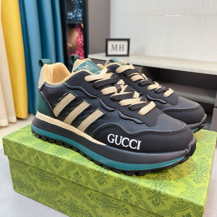 GG Men's Sneaker Black Beige Cowhide 523394