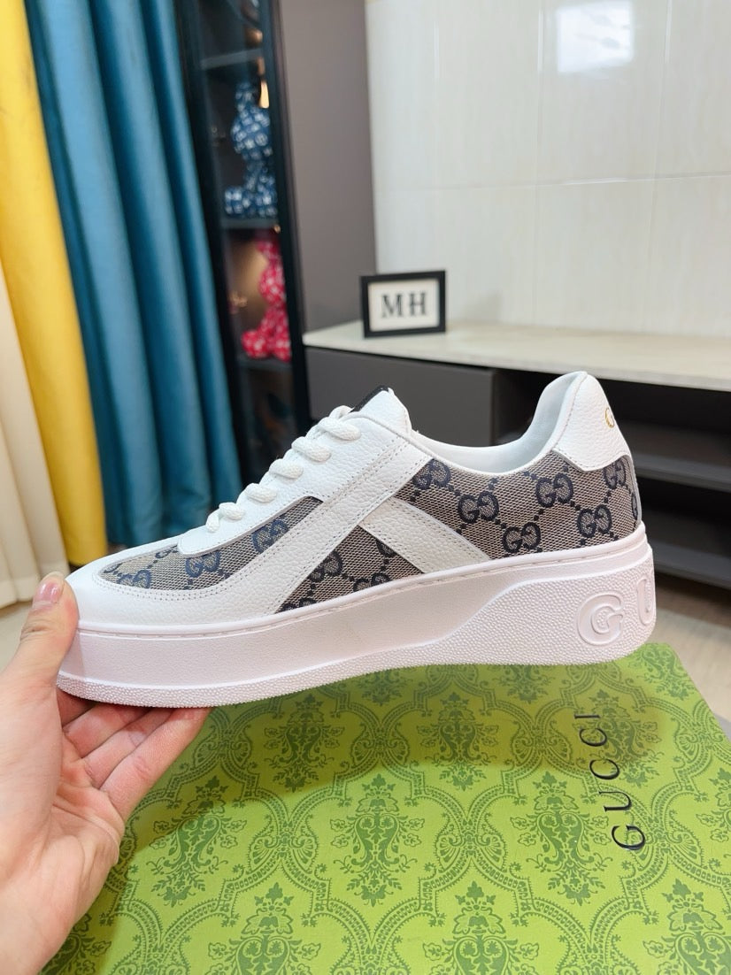 GG Men's Platform Sneaker White Blue Cowhide 523419