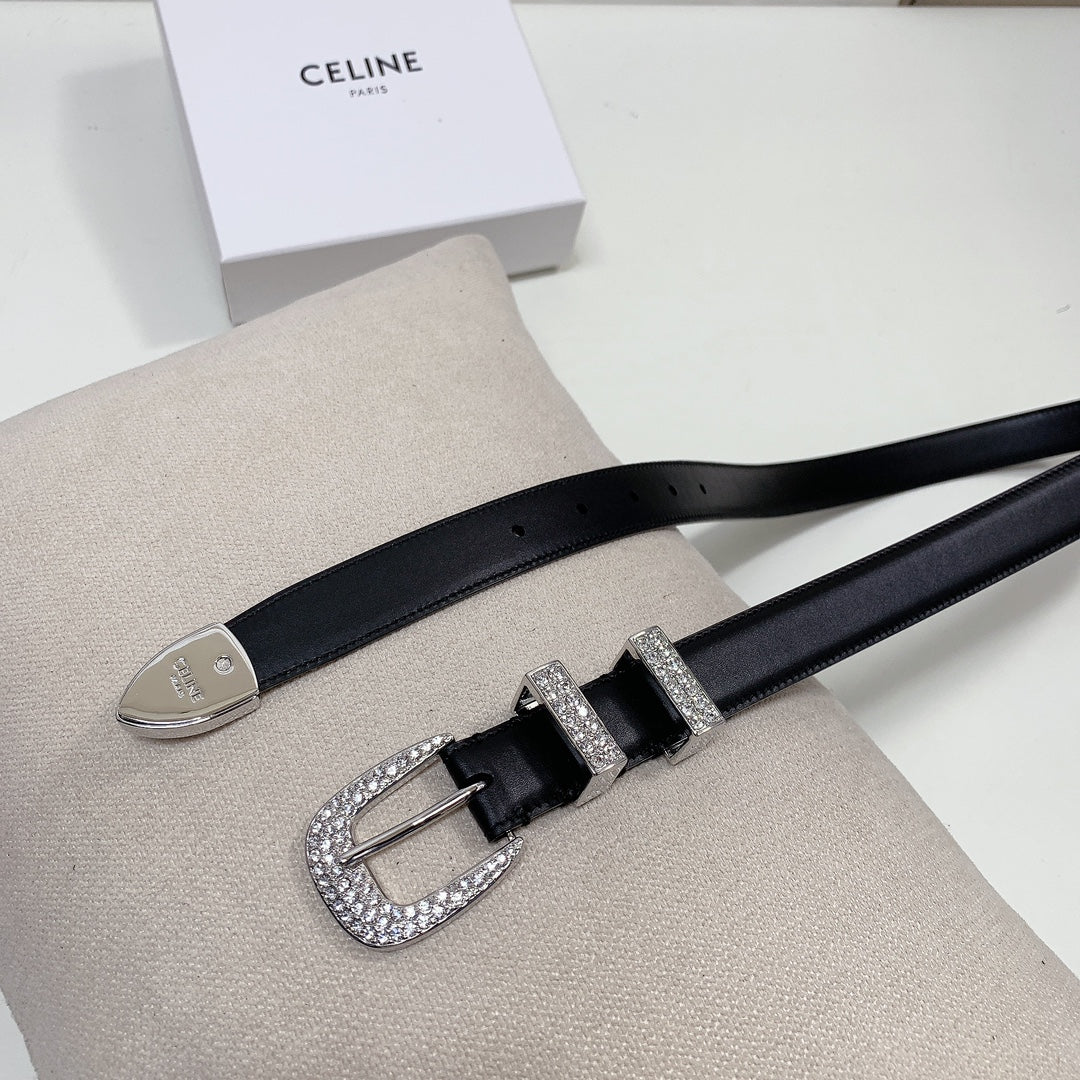 CL 25 MM MARCO BELT WITH STRASS IN BLACK CALFSKIN SILVER HARDWARE