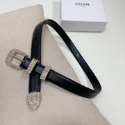 CL 25 MM MARCO BELT WITH STRASS IN BLACK CALFSKIN GOLD HARDWARE
