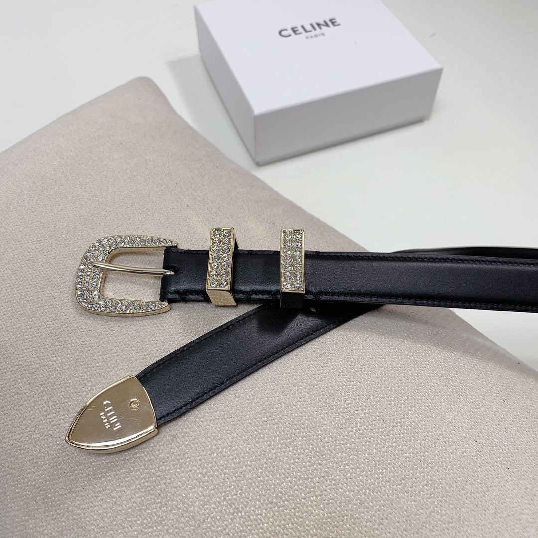 CL 25 MM MARCO BELT WITH STRASS IN BLACK CALFSKIN GOLD HARDWARE