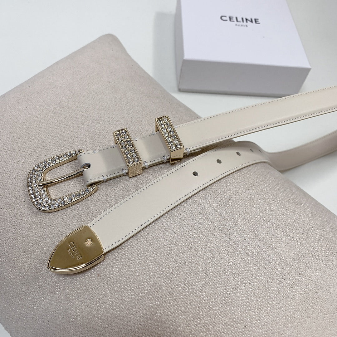 CL 25 MM MARCO BELT WITH STRASS IN WHTE CALFSKIN GOLD HARDWARE