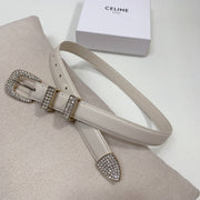 CL 25 MM MARCO BELT WITH STRASS IN WHTE CALFSKIN GOLD HARDWARE