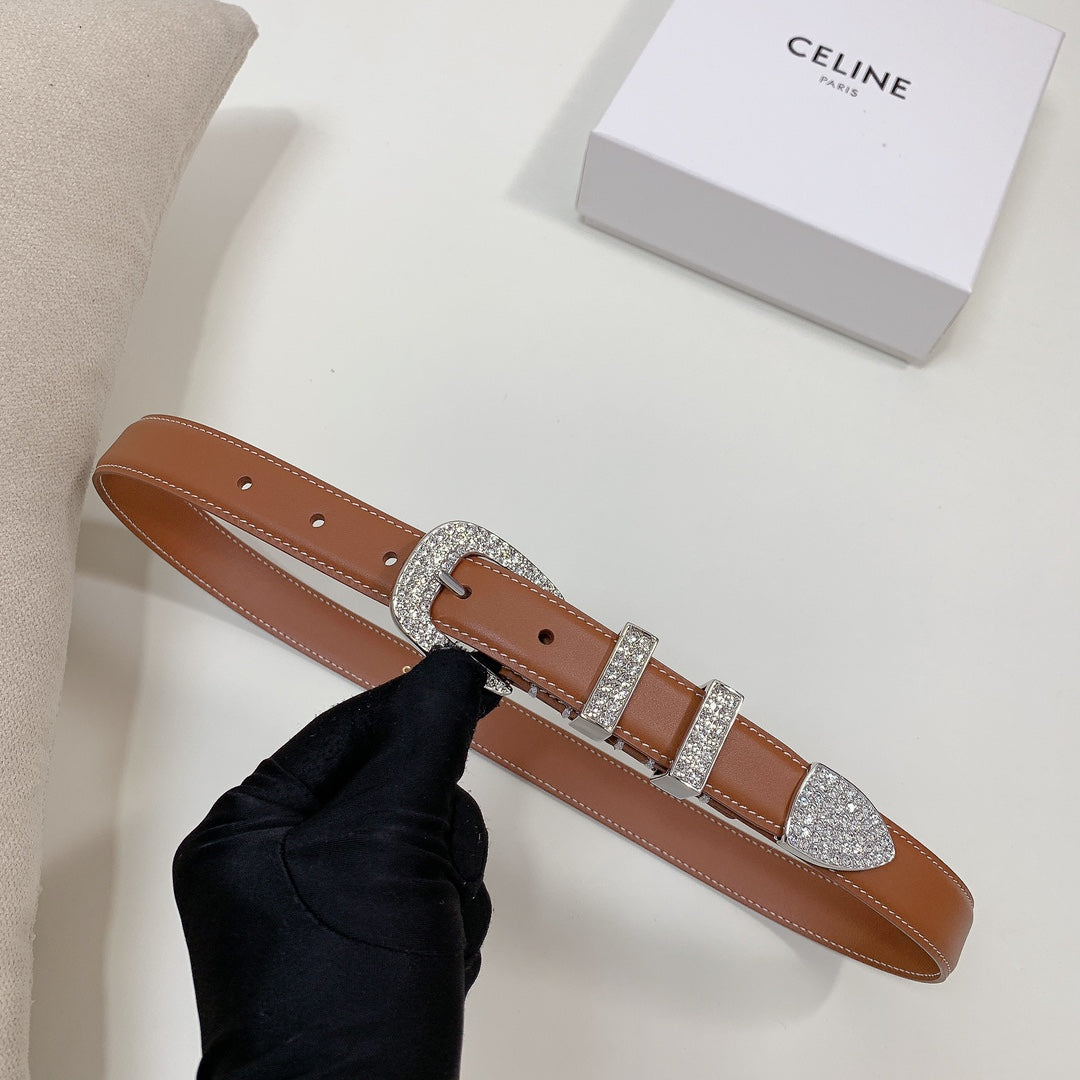 CL 25 MM MARCO BELT WITH STRASS IN BRONZE BROWN CALFSKIN SILVER HARDWARE