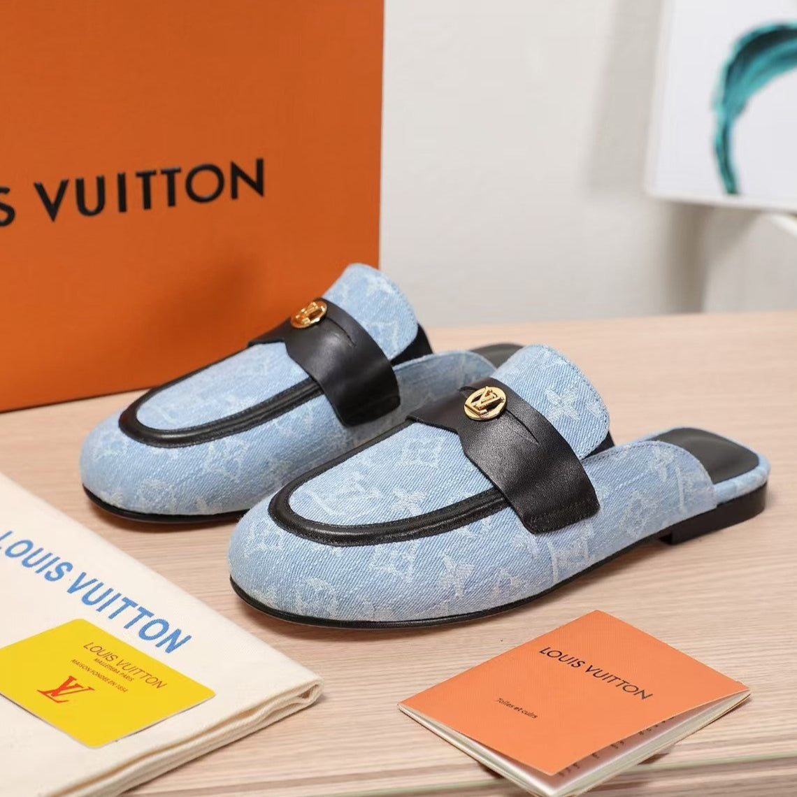 LV 25C Flat Mule Blue Pastel Monogram Cowhide 218316