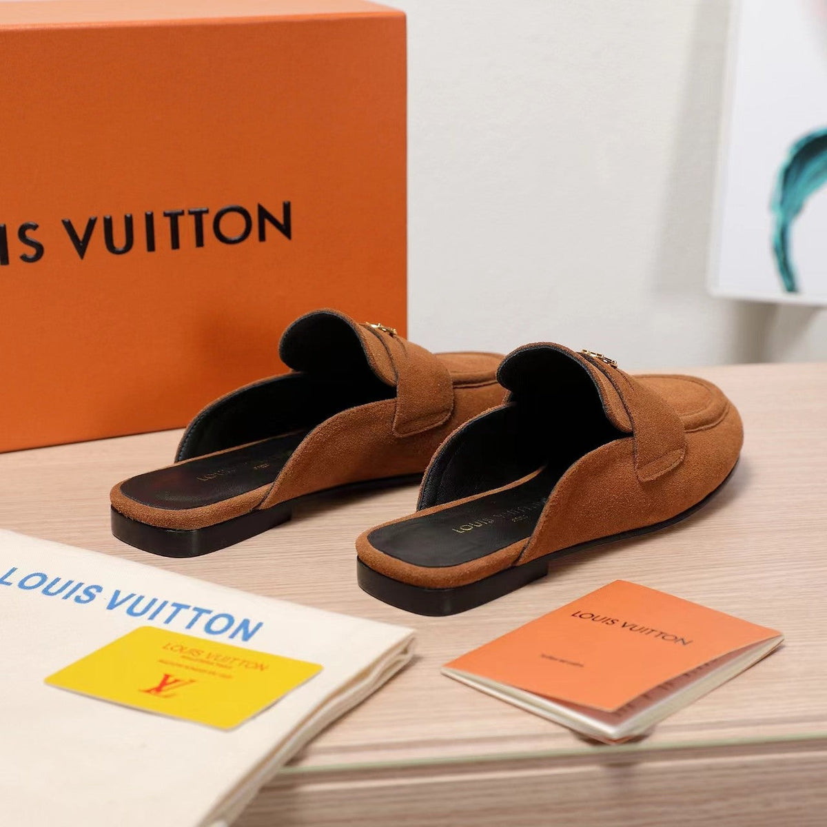 LV 25C Flat Mule Tan Brown Suede 218311