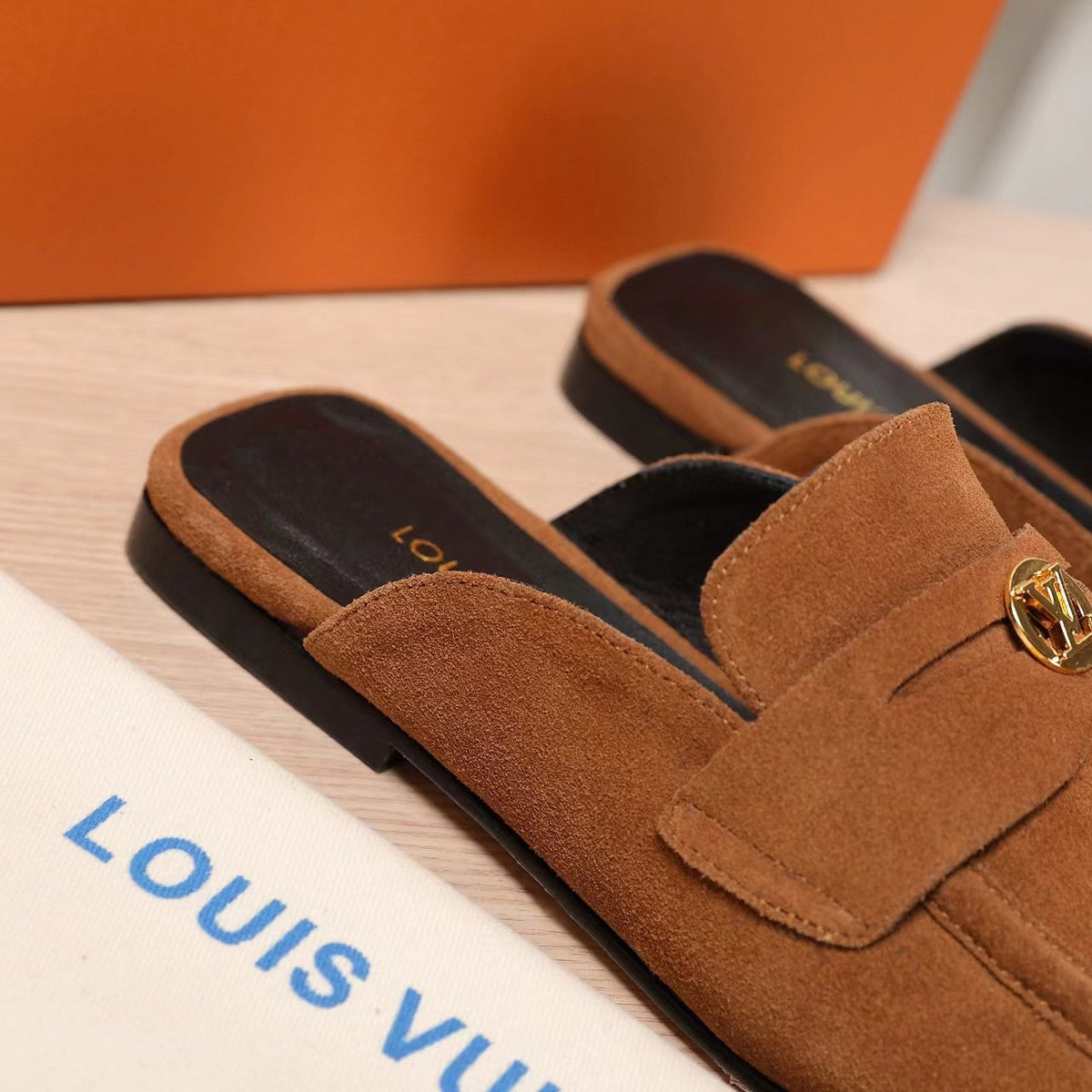 LV 25C Flat Mule Tan Brown Suede 218311