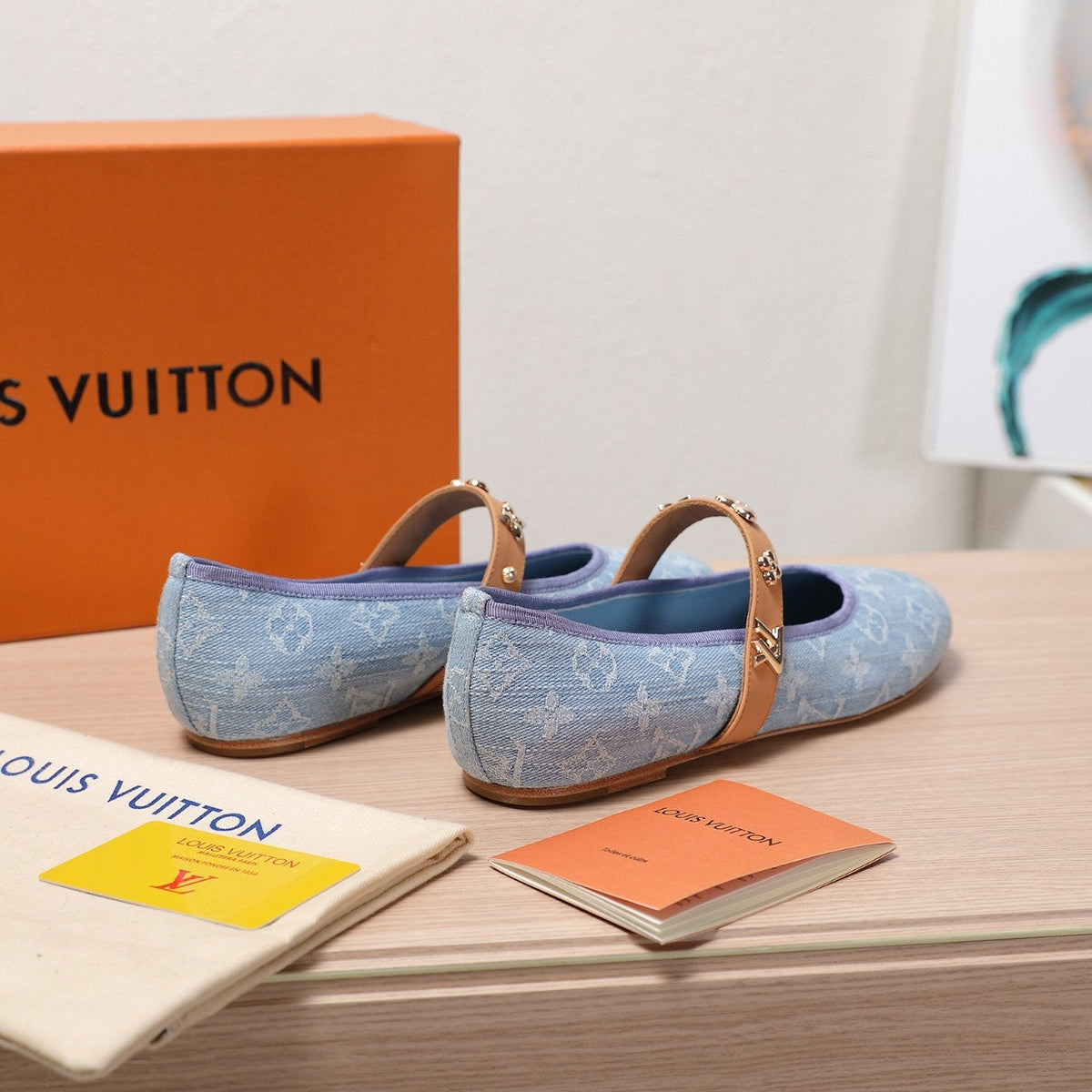 LV 25C Romy Flat Blue Pastel Monogram Denim Fabric With gold logo 218310