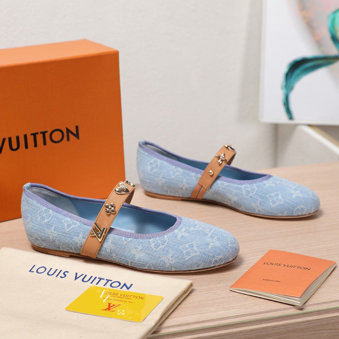 LV 25C Romy Flat Blue Pastel Monogram Denim Fabric With gold logo 218310