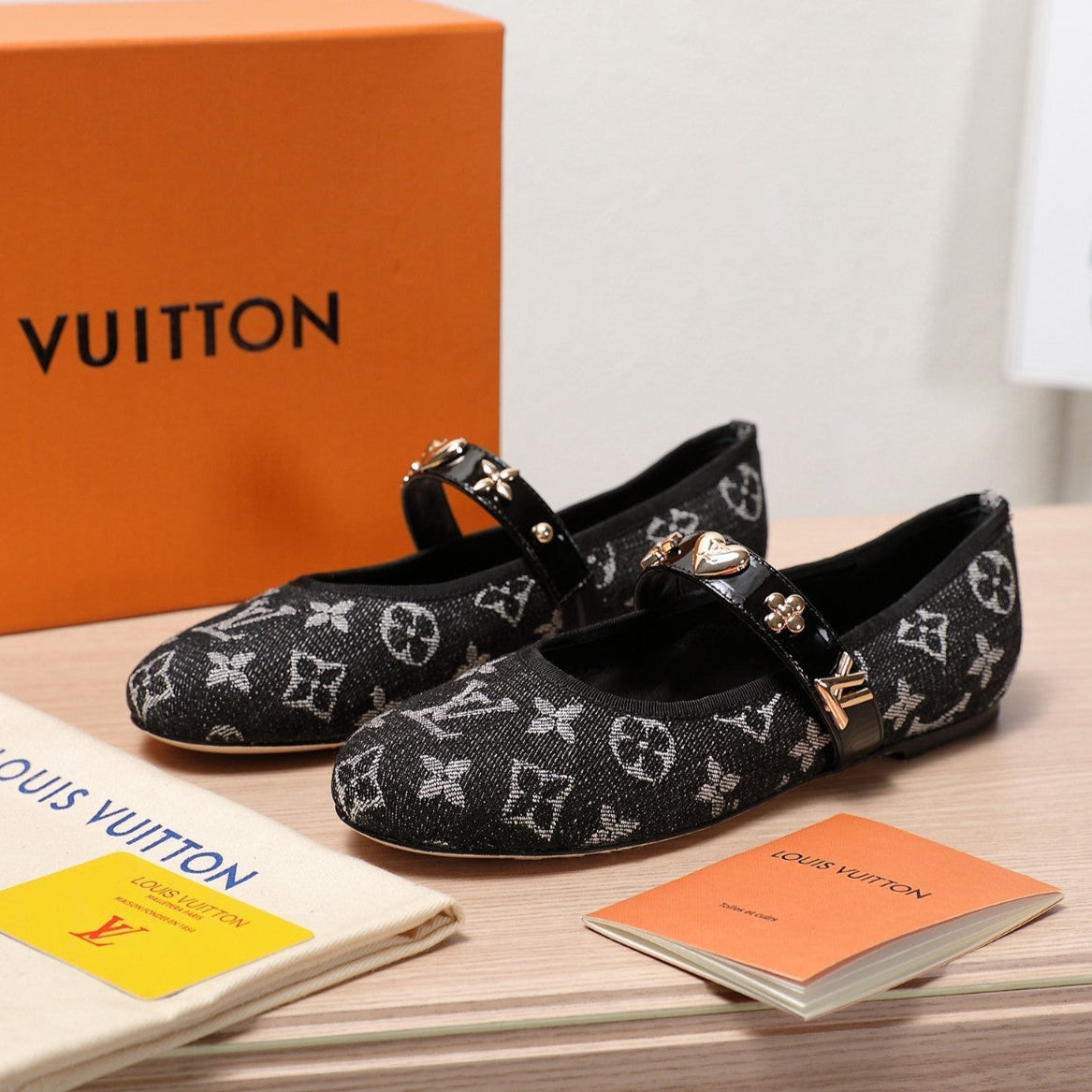 LV 25C Romy Flat Black Monogram Denim Fabric With gold logo 218309