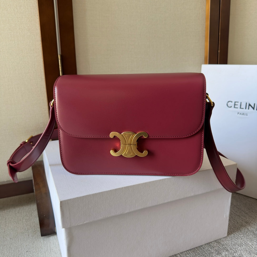 classique triomphe 22 dark red calfskin gold hardware