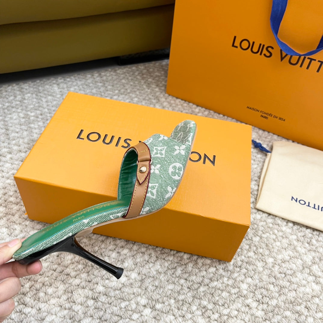 lv neo revival 90 green monogram denim calfskin