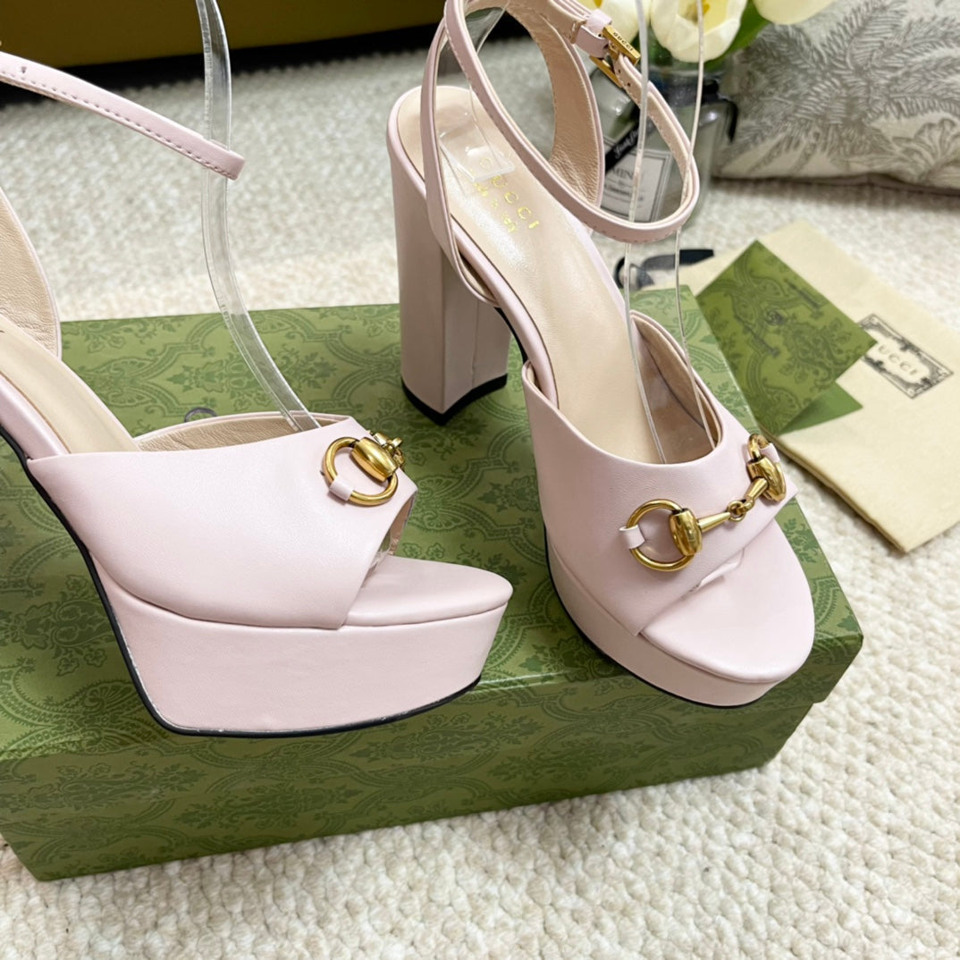 Horsebit 11cm Platform Sandal Pink Calfskin