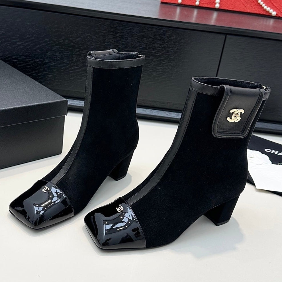 Chanel 2026 Square-Toe Ankle Boots Suede Leather 188838