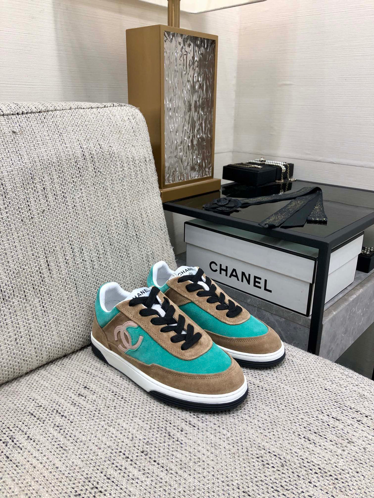 CC Sneaker In Turquoise Mix Brown Suede