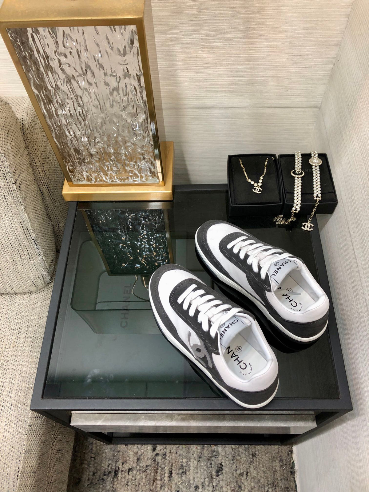 CC Sneaker In Black Mix White Suede