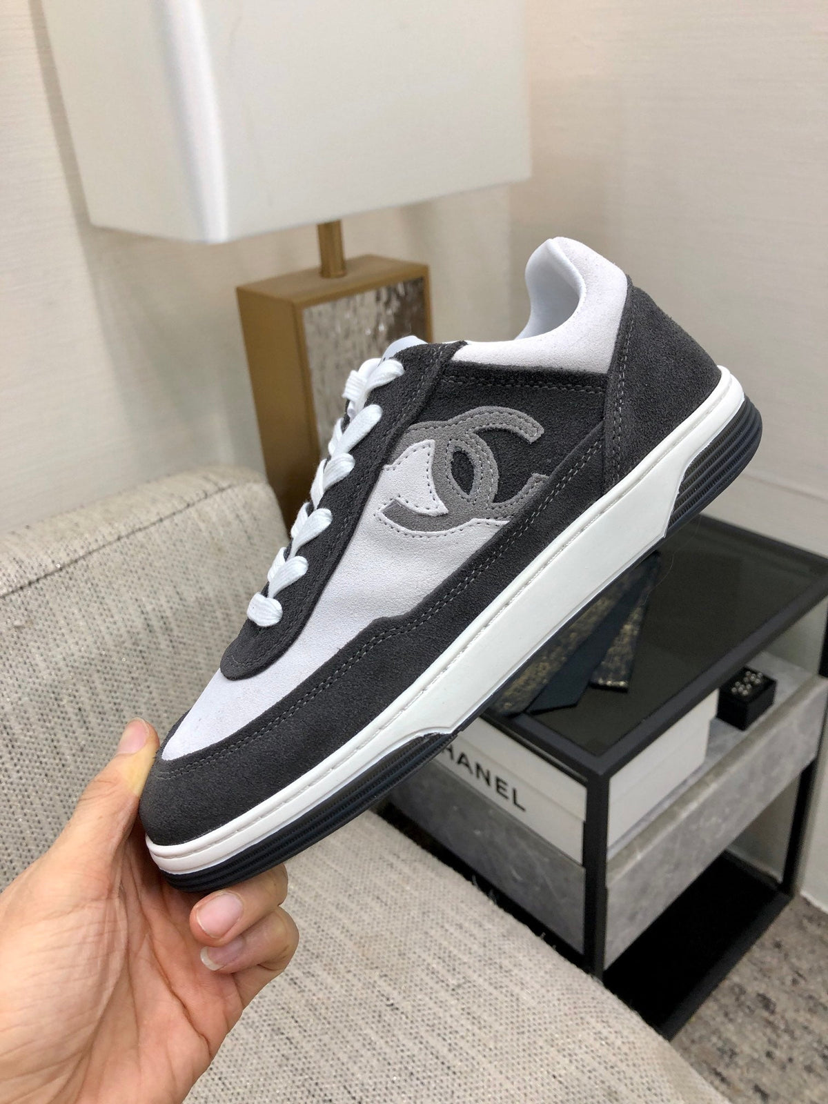CC Sneaker In Black Mix White Suede