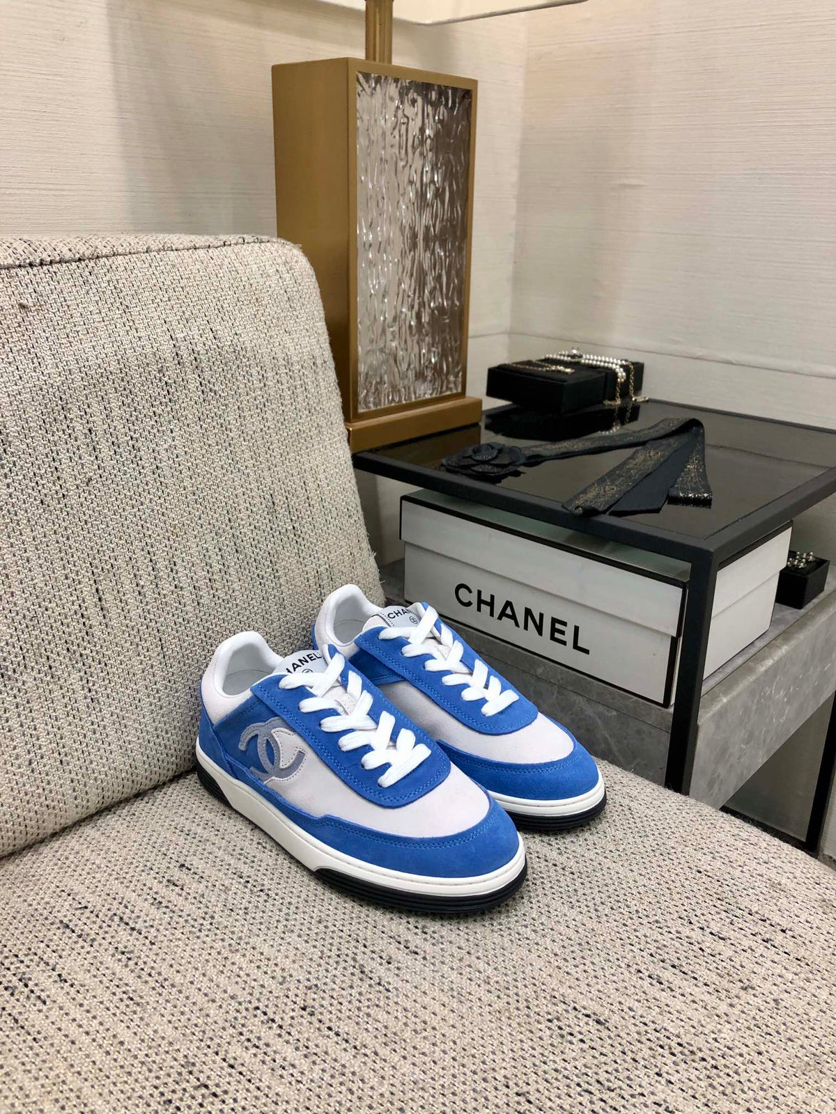 CC Sneaker In Blue Mix White Suede