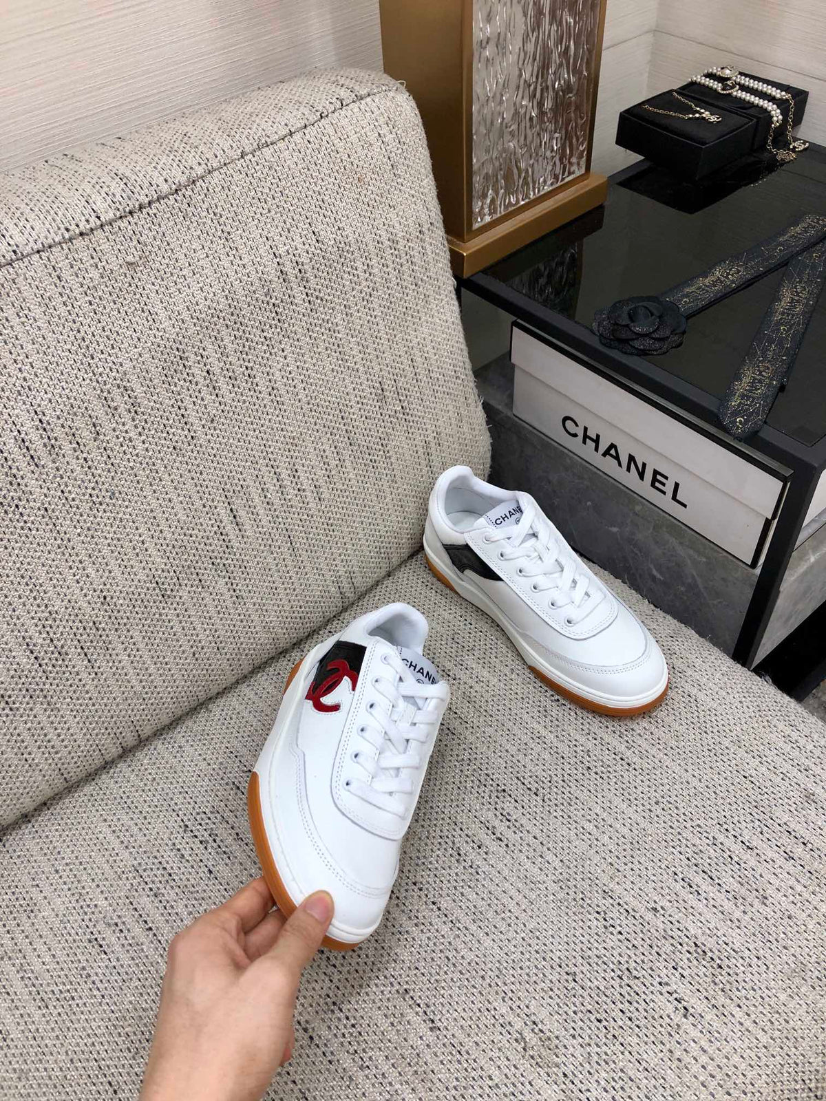 CC Sneaker Black Mix Red White Cowhide