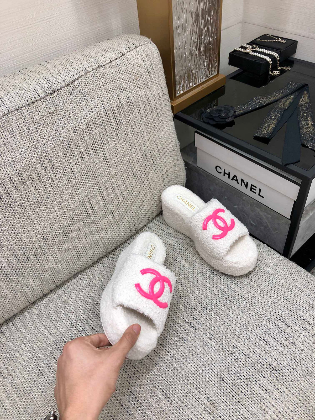 CC Wedge Sandal White Wool