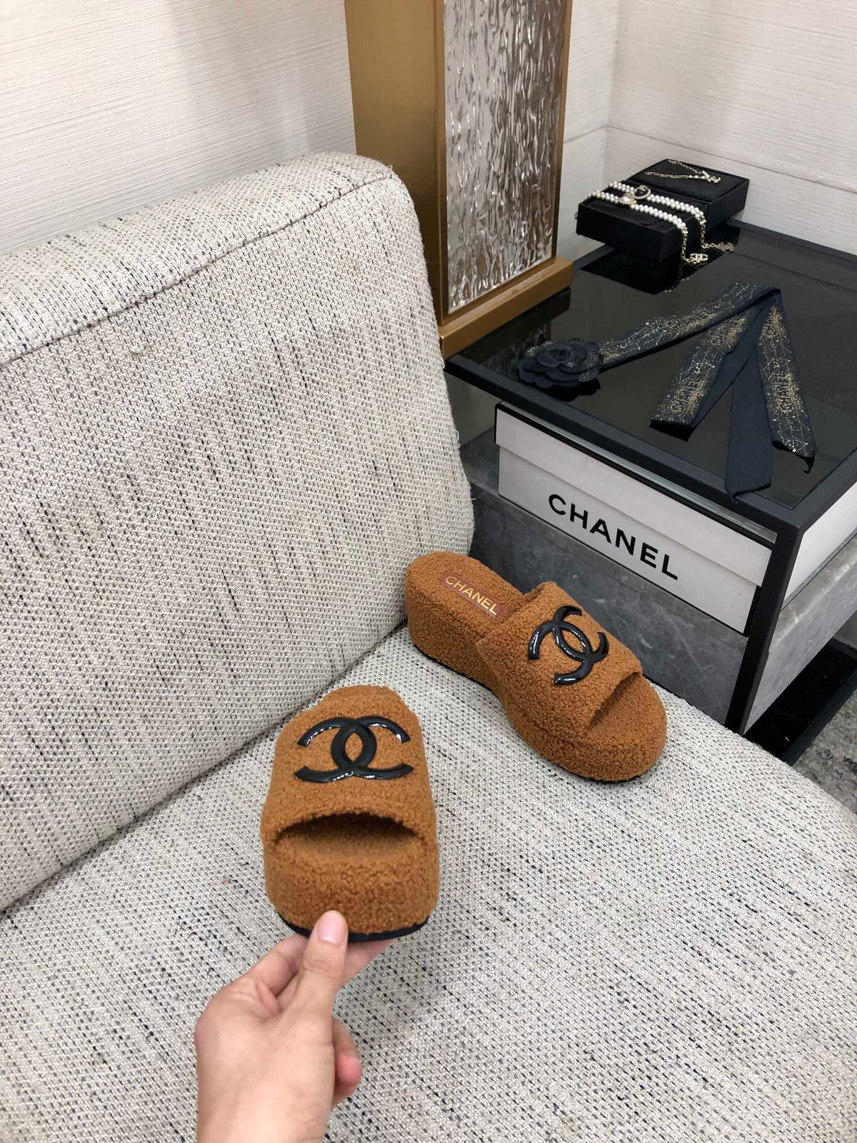 CC Wedge Sandal Brown Yellow Wool
